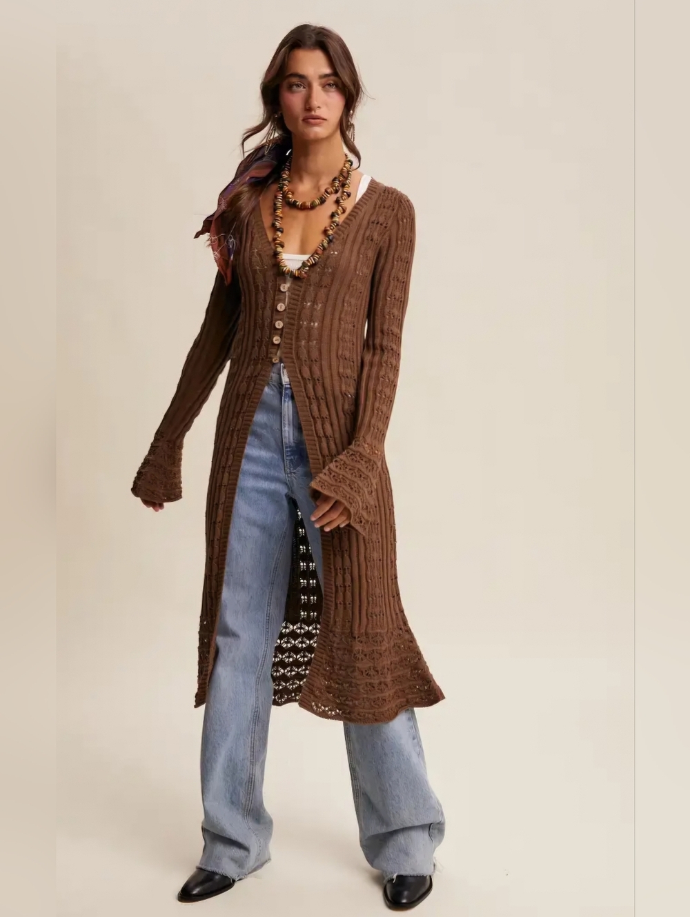 #1514 Listicle Mocha Muse Boho Duster Cardigan - Picture 9 of 10